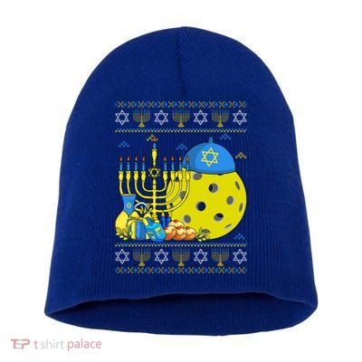 Funny Pickleball Ball Orah Dreidel Ugly Hanukkah Sweater Funny Gift Short Acrylic Beanie