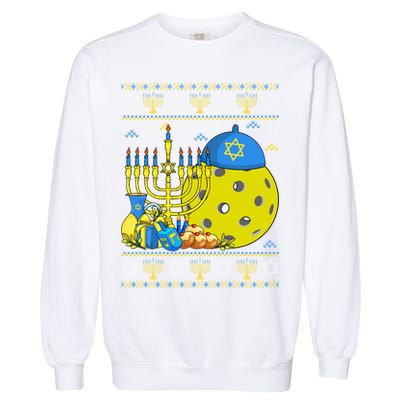 Funny Pickleball Ball Orah Dreidel Ugly Hanukkah Sweater Funny Gift Garment-Dyed Sweatshirt
