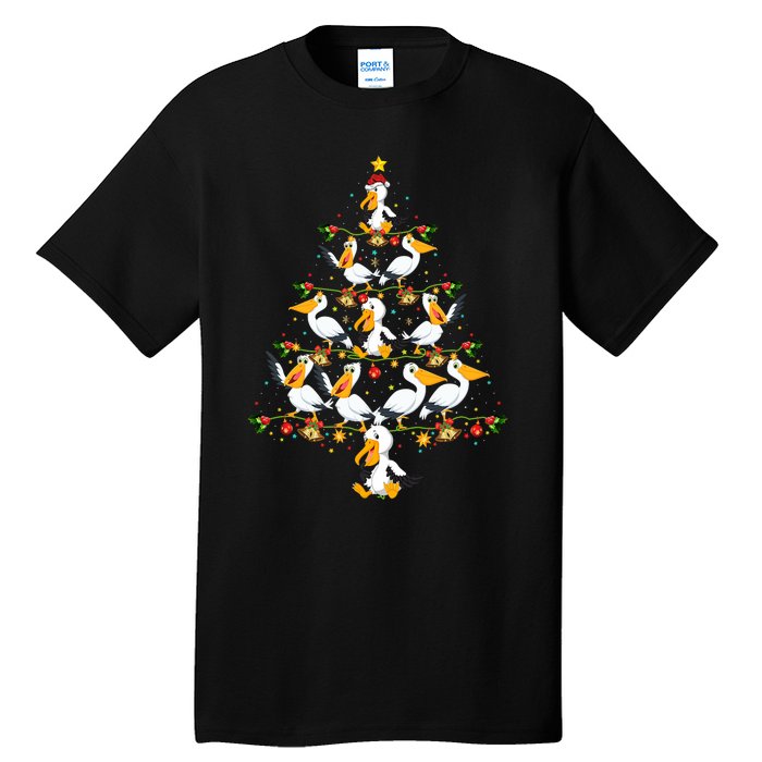 Funny Pelican Birds Lover Xmas Gift Pelican Christmas Tree Tall T-Shirt