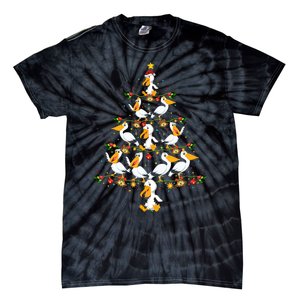 Funny Pelican Birds Lover Xmas Gift Pelican Christmas Tree Tie-Dye T-Shirt