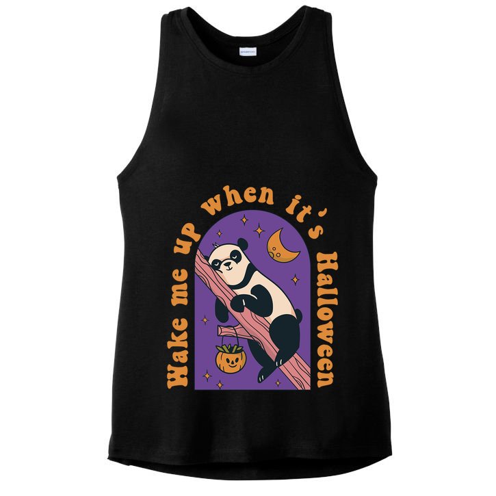 Funny Panda Bear Sleeping Wake Me Up When Its Halloween Meaningful Gift Ladies PosiCharge Tri-Blend Wicking Tank