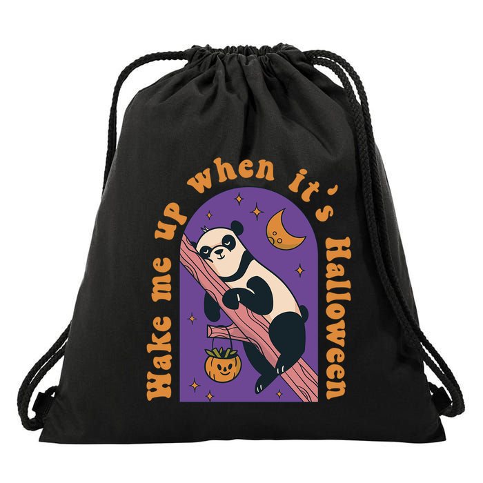 Funny Panda Bear Sleeping Wake Me Up When Its Halloween Meaningful Gift Drawstring Bag