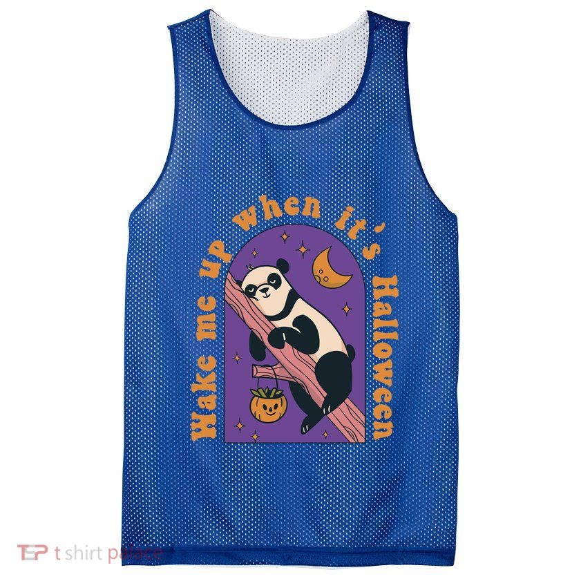Funny Panda Bear Sleeping Wake Me Up When Its Halloween Meaningful Gift Mesh Reversible Basketball Jersey Tank