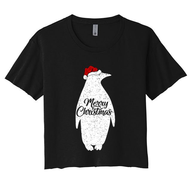 Funny Penguin Bird Lover Xmas Santa Hat Penguin Christmas Gift Crop Top