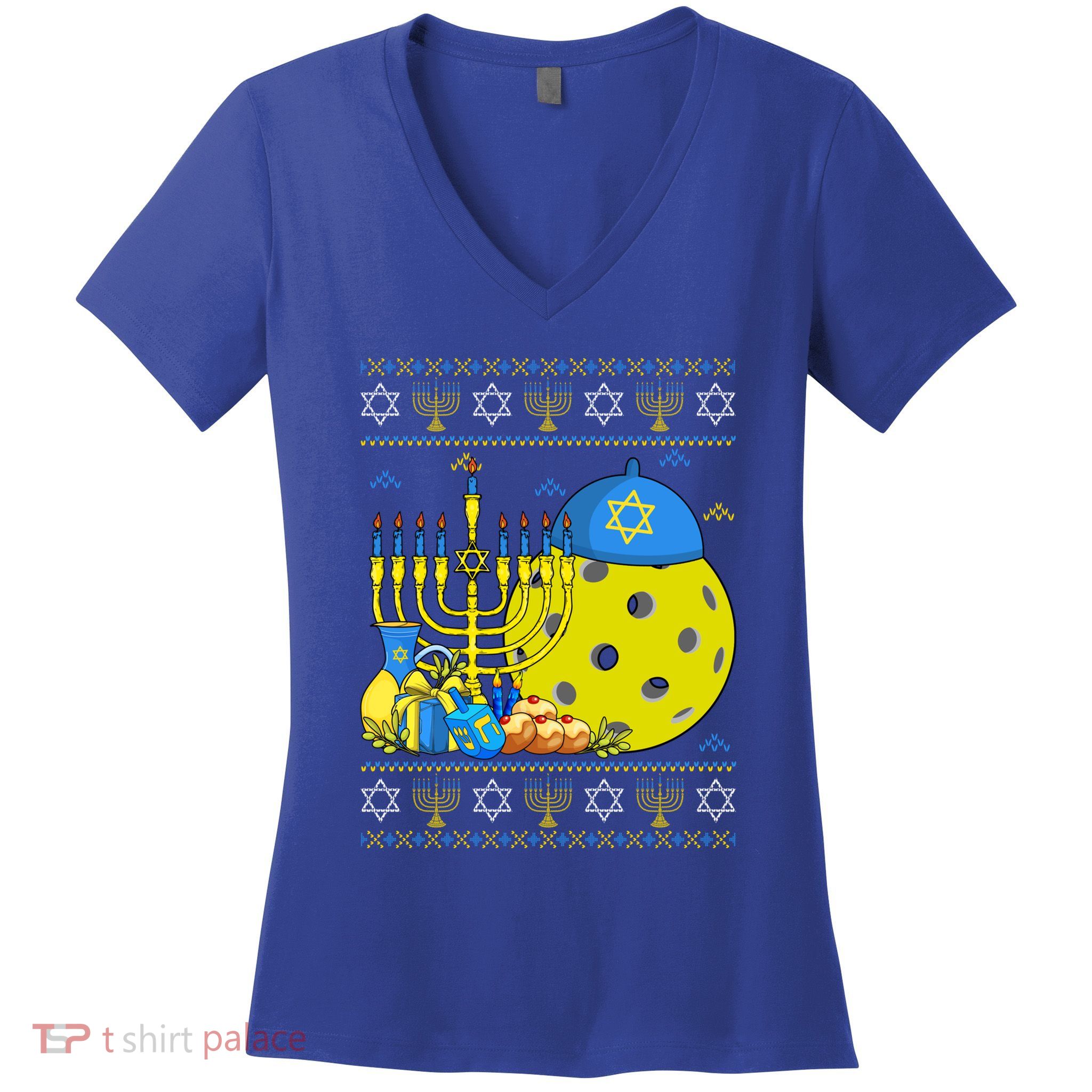 Funny Pickleball Ball Orah Dreidel Ugly Hanukkah Gift Women's V-Neck T-Shirt