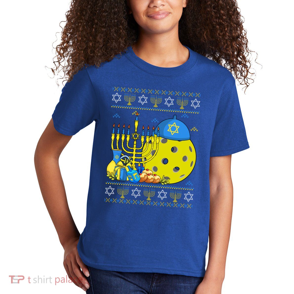 Funny Pickleball Ball Orah Dreidel Ugly Hanukkah Gift Kids T-Shirt