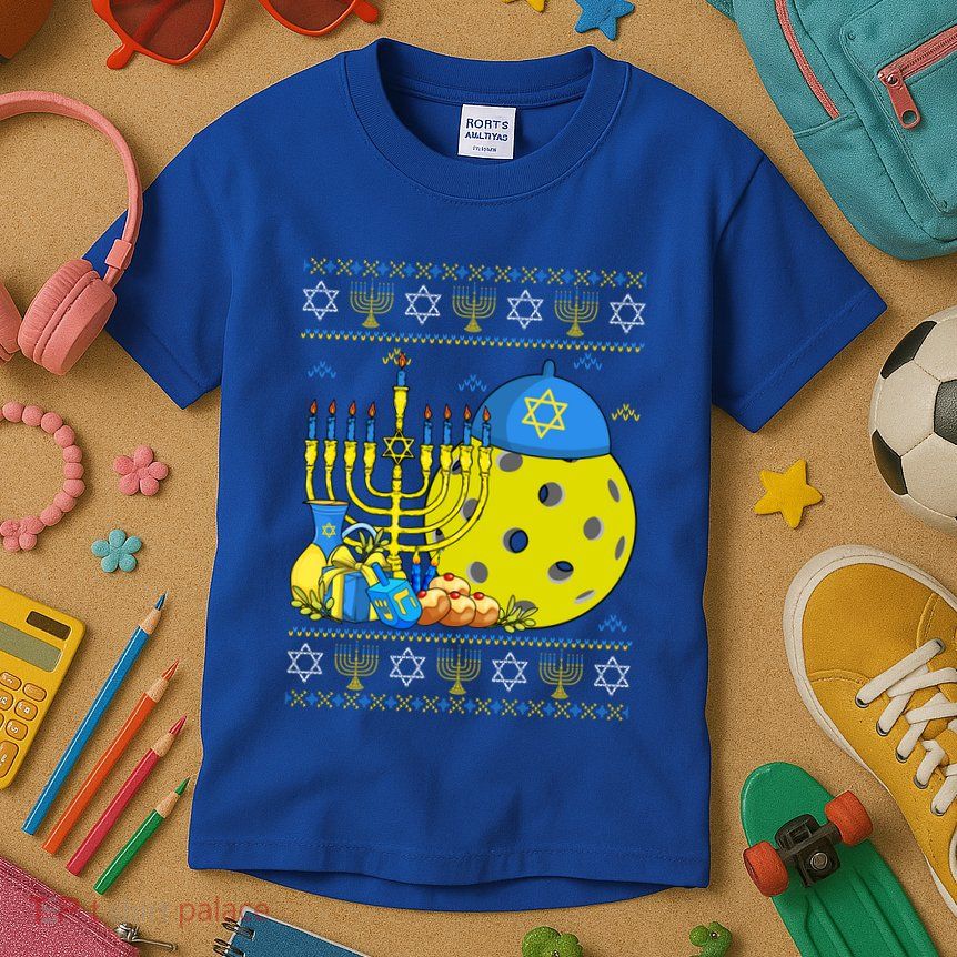 Funny Pickleball Ball Orah Dreidel Ugly Hanukkah Gift Kids T-Shirt