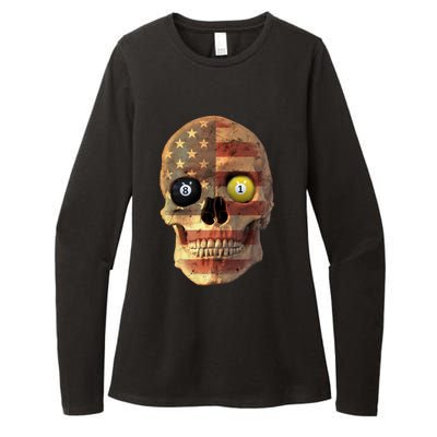 Funny Pool Billiard Snooker Design Skull With Us Flag Gift Womens CVC Long Sleeve Shirt