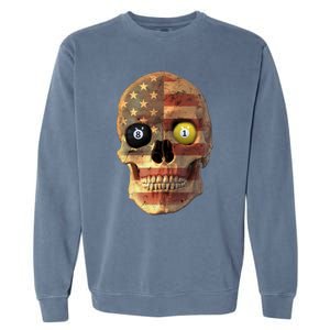 Funny Pool Billiard Snooker Design Skull With Us Flag Gift Garment-Dyed Sweatshirt