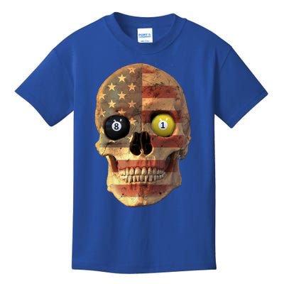 Funny Pool Billiard Snooker Design Skull With Us Flag Gift Kids T-Shirt