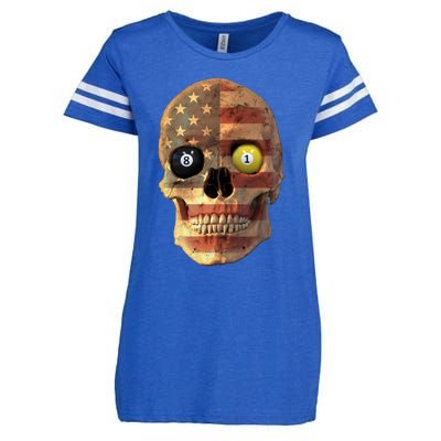 Funny Pool Billiard Snooker Design Skull With Us Flag Gift Enza Ladies Jersey Football T-Shirt