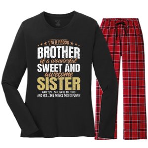 Funny Proud Brother From Awesome Sister Christmas Xmas Famil Women's Long Sleeve Flannel Pajama Set 