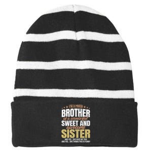 Funny Proud Brother From Awesome Sister Christmas Xmas Famil Striped Beanie with Solid Band