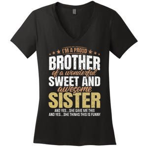 Funny Proud Brother From Awesome Sister Christmas Xmas Famil Women's V-Neck T-Shirt