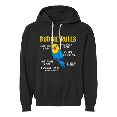 funny Parakeet Budgie Rules Bird Budgerigar Garment-Dyed Fleece Hoodie