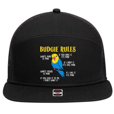 funny Parakeet Budgie Rules Bird Budgerigar 7 Panel Mesh Trucker Snapback Hat