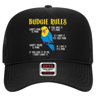 funny Parakeet Budgie Rules Bird Budgerigar High Crown Mesh Back Trucker Hat