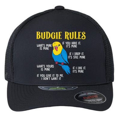 funny Parakeet Budgie Rules Bird Budgerigar Flexfit Unipanel Trucker Cap