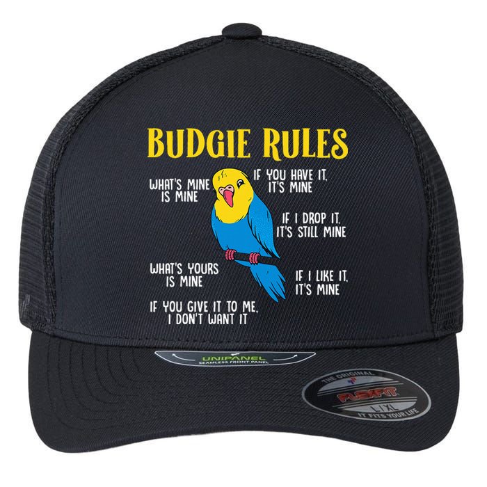 funny Parakeet Budgie Rules Bird Budgerigar Flexfit Unipanel Trucker Cap