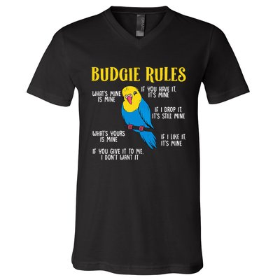 funny Parakeet Budgie Rules Bird Budgerigar V-Neck T-Shirt