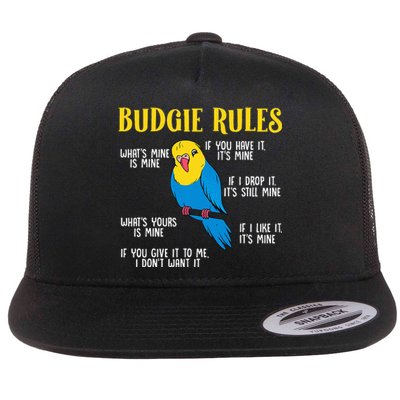 funny Parakeet Budgie Rules Bird Budgerigar Flat Bill Trucker Hat