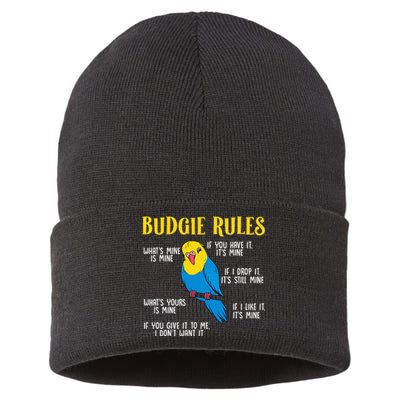 funny Parakeet Budgie Rules Bird Budgerigar Sustainable Knit Beanie