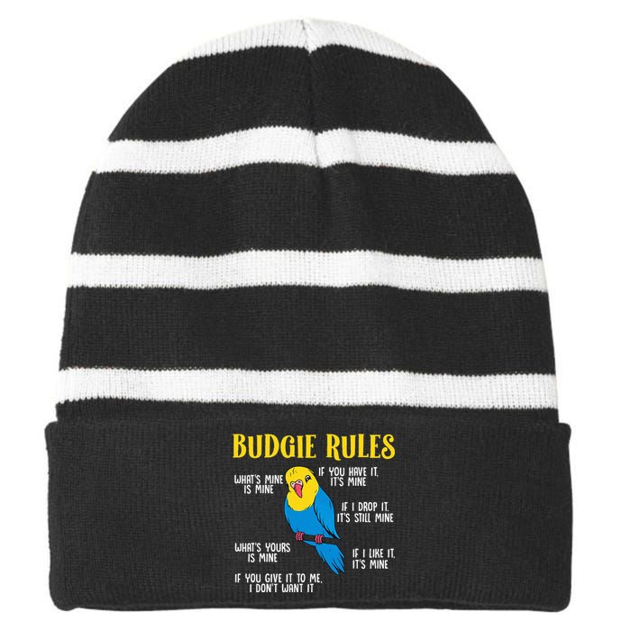 funny Parakeet Budgie Rules Bird Budgerigar Striped Beanie with Solid Band