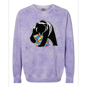 Funny Papa Bear Autism Awareness Autism Matching Family Dad Colorblast Crewneck Sweatshirt