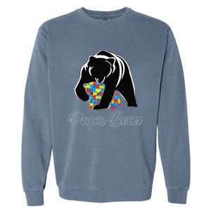 Funny Papa Bear Autism Awareness Autism Matching Family Dad Garment-Dyed Sweatshirt