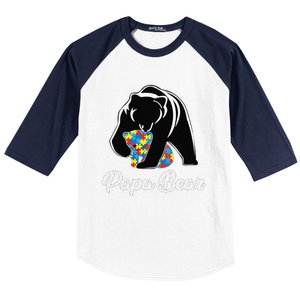 Funny Papa Bear Autism Awareness Autism Matching Family Dad Baseball Sleeve Shirt