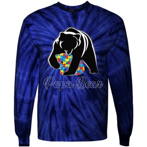 Funny Papa Bear Autism Awareness Autism Matching Family Dad Tie-Dye Long Sleeve Shirt