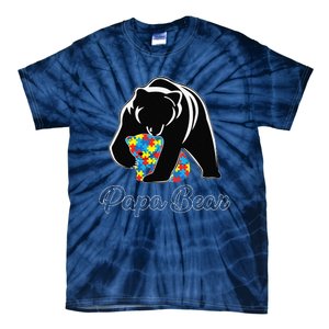 Funny Papa Bear Autism Awareness Autism Matching Family Dad Tie-Dye T-Shirt