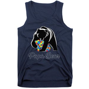 Funny Papa Bear Autism Awareness Autism Matching Family Dad Tank Top