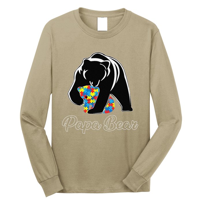 Funny Papa Bear Autism Awareness Autism Matching Family Dad Long Sleeve Shirt