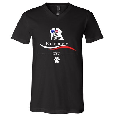 Funny Political Bernese Mountain Dog Feel The Berner V-Neck T-Shirt