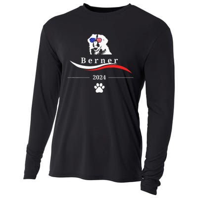 Funny Political Bernese Mountain Dog Feel The Berner Cooling Performance Long Sleeve Crew