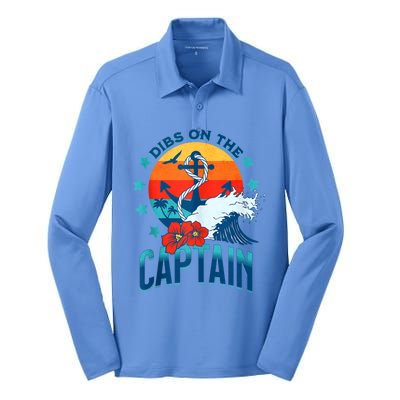 Funny Pontoon Boat Captain Dibs On The Captain Silk Touch Performance Long Sleeve Polo