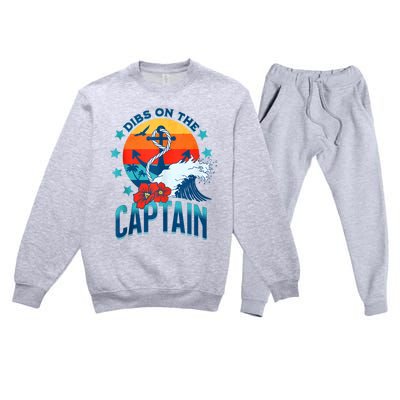 Funny Pontoon Boat Captain Dibs On The Captain Premium Crewneck Sweatsuit Set