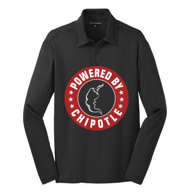 Funny Powered By Chipotle Design Chili Pepper Cute Gift Silk Touch Performance Long Sleeve Polo