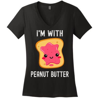 Funny Peanut Butter Jelly Matching Couples His & Hers Women's V-Neck T-Shirt