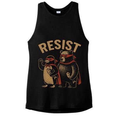 Funny Penguin Bear Resist Penguins Protest Against Tariffs Ladies PosiCharge Tri-Blend Wicking Tank