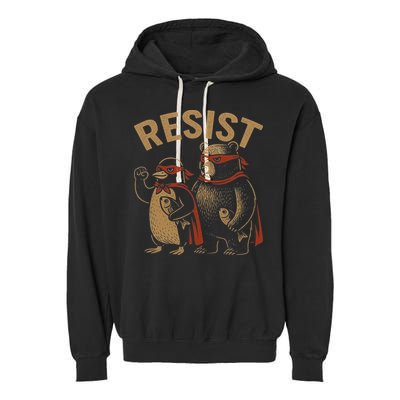 Funny Penguin Bear Resist Penguins Protest Against Tariffs Garment-Dyed Fleece Hoodie