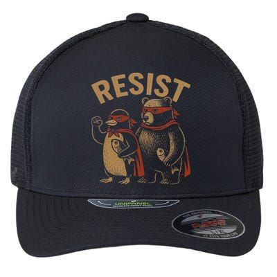Funny Penguin Bear Resist Penguins Protest Against Tariffs Flexfit Unipanel Trucker Cap