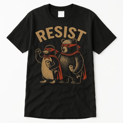 Funny Penguin Bear Resist Penguins Protest Against Tariffs Tall T-Shirt