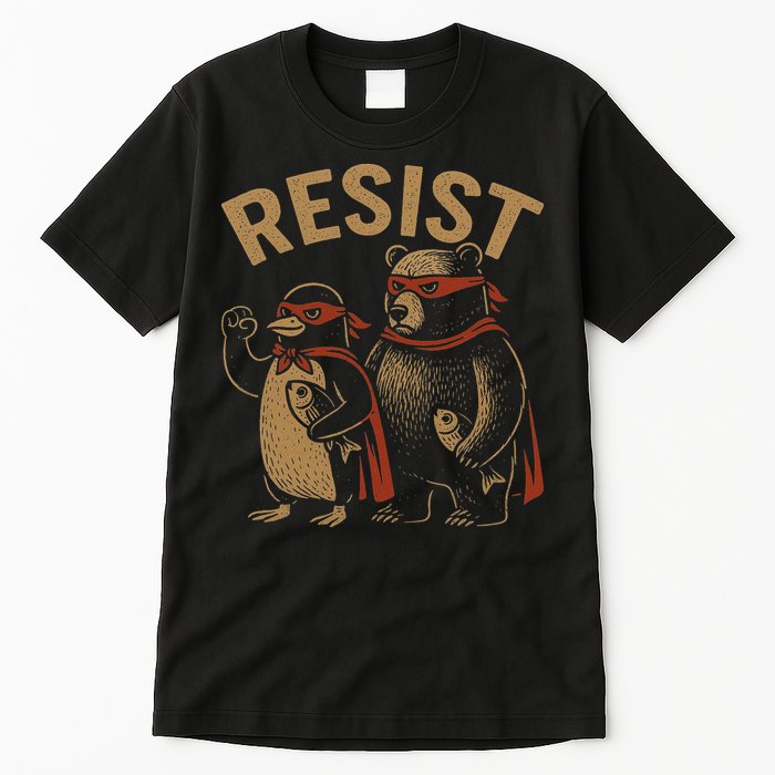 Funny Penguin Bear Resist Penguins Protest Against Tariffs Tall T-Shirt