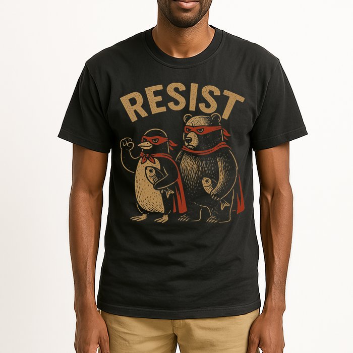 Funny Penguin Bear Resist Penguins Protest Against Tariffs Tall T-Shirt