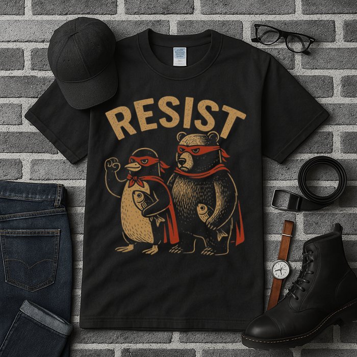 Funny Penguin Bear Resist Penguins Protest Against Tariffs Tall T-Shirt