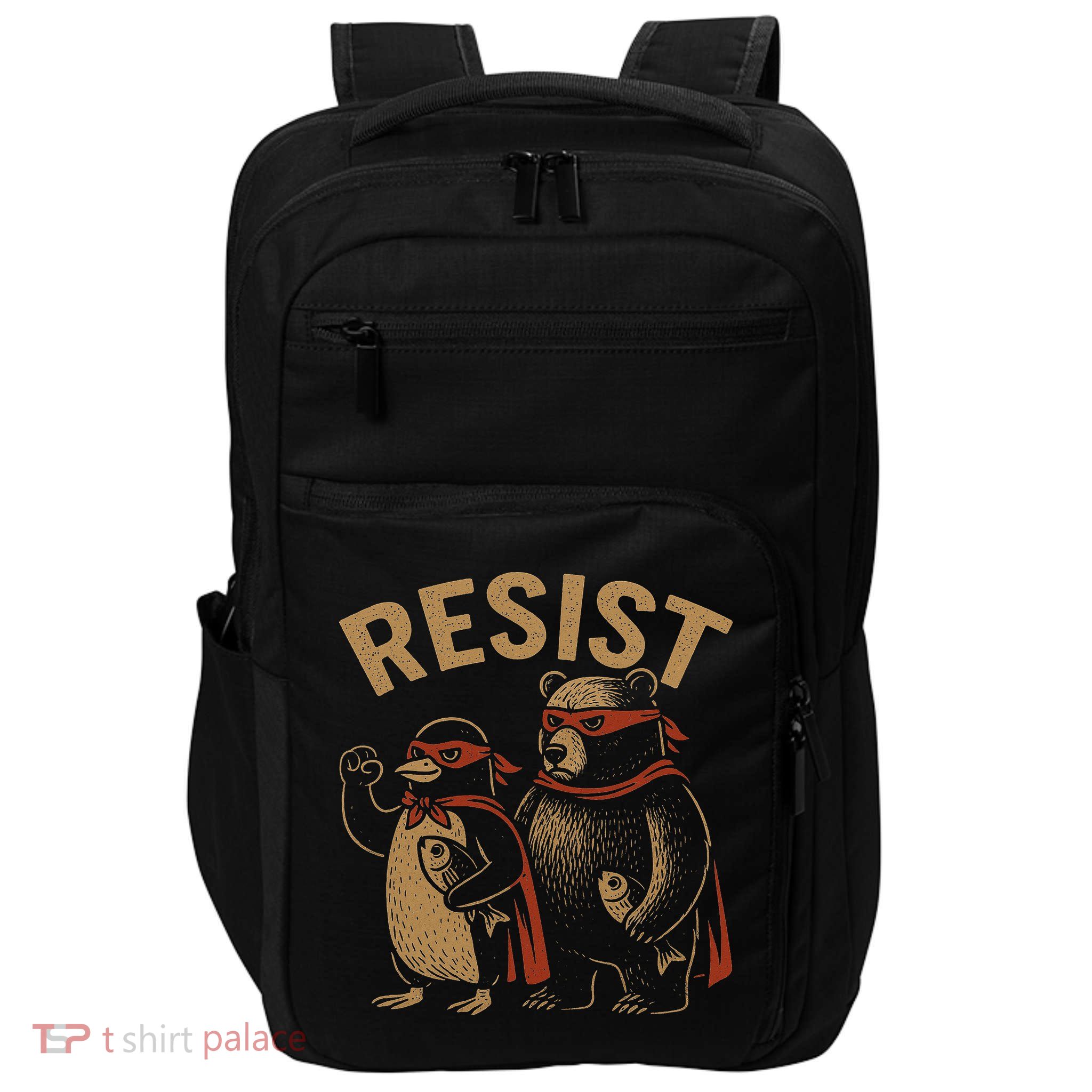 Funny Penguin Bear Resist Penguins Protest Against Tariffs Impact Tech Backpack