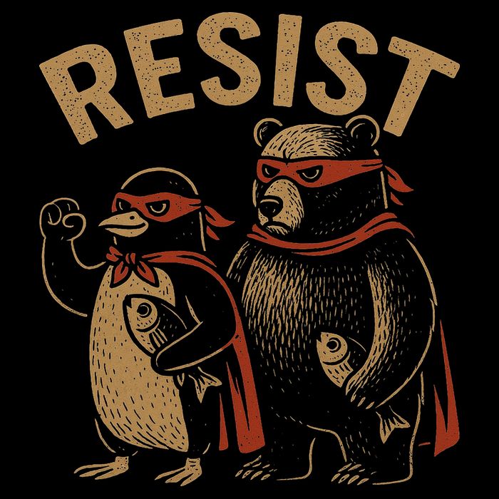 Funny Penguin Bear Resist Penguins Protest Against Tariffs Drawstring Bag