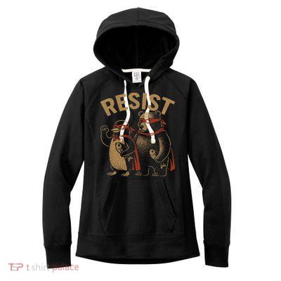 Funny Penguin Bear Resist Penguins Protest Against Tariffs Women's Fleece Hoodie